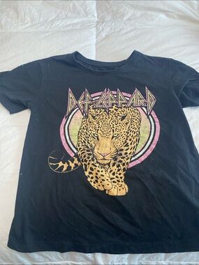 wonder nation Black Tee with Yellow Leopard and Pink Accents